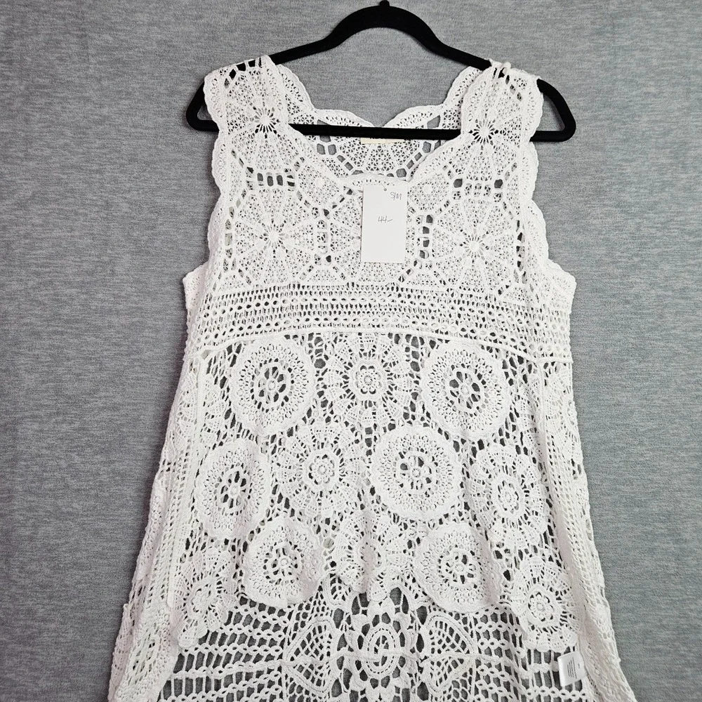 Adora Women White Crochet Lace Sleeveless Cover Up Boho Festival Top NWT S/M